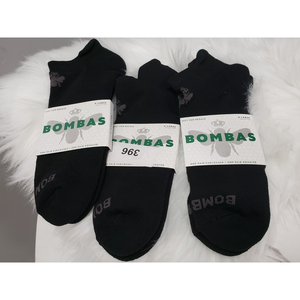 LOT 3 NEW XL Bombas Men's Solids Ankle Comfort Black Socks Classic Style